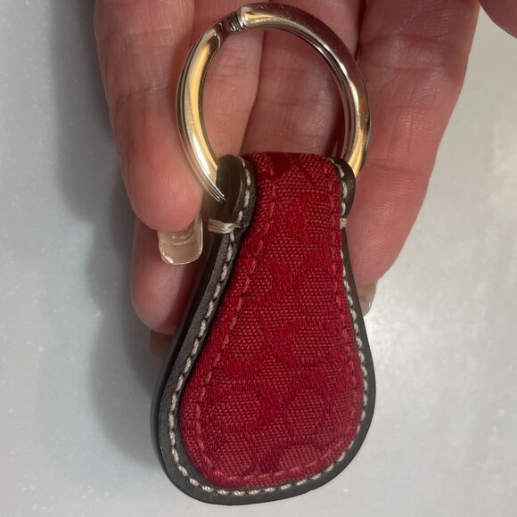 Coach Jacquard Signature C Teardrop Keychain Key Fob Bag Charm Red - Picture 5 of 11